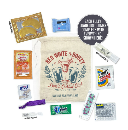 july 4th survival kit, red white boozy beer cocktail club party