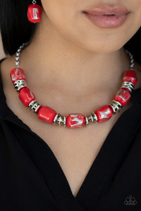 Featuring a scratched metallic finish, faceted red beads and shimmery silver accents are threaded along an invisible wire below the collar for a colorful look. Features an adjustable clasp closure.
Sold as one individual necklace. Includes one pair of matching earrings. Featuring a scratched metallic finish, faceted red beads and shimmery silver accents are threaded along an invisible wire below the collar for a colorful look. Features an adjustable clasp closure.
Sold as one individual necklace. Includes one pair of matching earrings.