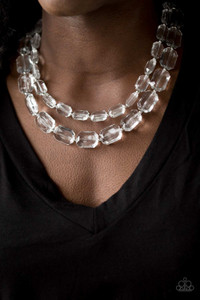 Infused with dainty silver beads, glassy white emerald-cut beads layer below the collar for an edgy look. Features an adjustable clasp closure.
Sold as one individual necklace. Includes one pair of matching earrings. Infused with dainty silver beads, glassy white emerald-cut beads layer below the collar for an edgy look. Features an adjustable clasp closure.
Sold as one individual necklace. Includes one pair of matching earrings.