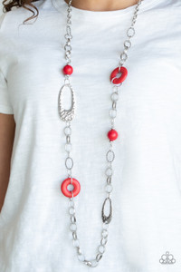 A compilation of fiery red stone beads, silver rings, and hammered silver accents connect across the chest for an artisan flair. Features an adjustable clasp closure.
Sold as one individual necklace. Includes one pair of matching earrings. A compilation of fiery red stone beads, silver rings, and hammered silver accents connect across the chest for an artisan flair. Features an adjustable clasp closure.
Sold as one individual necklace. Includes one pair of matching earrings.