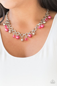 Featuring pearly and glassy finishes, an array of silver and pink beads swing from a double-linked silver chain, creating a fancy fringe below the collar. Features an adjustable clasp closure.
Sold as one individual necklace. Includes one pair of matching earrings. Featuring pearly and glassy finishes, an array of silver and pink beads swing from a double-linked silver chain, creating a fancy fringe below the collar. Features an adjustable clasp closure.
Sold as one individual necklace. Includes one pair of matching earrings.