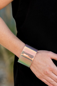 Featuring a holographic shimmer, a thick multicolored acrylic cuff wraps around the wrist for a retro inspired fashion.
Sold as one individual bracelet. Featuring a holographic shimmer, a thick multicolored acrylic cuff wraps around the wrist for a retro inspired fashion.
Sold as one individual bracelet.
