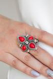 Chiseled into tranquil teardrops, fiery red stones are pressed into an ornately studded silver frame, creating a seasonal centerpiece atop the finger. Features a stretchy band for a flexible fit.

Sold as one individual ring.