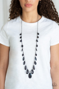 A gorgeous collection of glassy and cloudy black crystal-like beads trickle along a shimmery silver chain down the chest in a whimsical fashion. Features an adjustable clasp closure.
Sold as one individual necklace. Includes one pair of matching earrings. A gorgeous collection of glassy and cloudy black crystal-like beads trickle along a shimmery silver chain down the chest in a whimsical fashion. Features an adjustable clasp closure.
Sold as one individual necklace. Includes one pair of matching earrings.