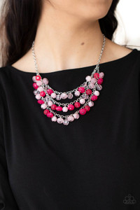Varying in shape and opacity, a mismatched collection of light and dark pink crystal-like beads drip from the shimmery silver chains, creating an enchanted layered fringe below the collar. Features an adjustable clasp closure.
Sold as one individual necklace. Includes one pair of matching earrings. Varying in shape and opacity, a mismatched collection of light and dark pink crystal-like beads drip from the shimmery silver chains, creating an enchanted layered fringe below the collar. Features an adjustable clasp closure.
Sold as one individual necklace. Includes one pair of matching earrings.