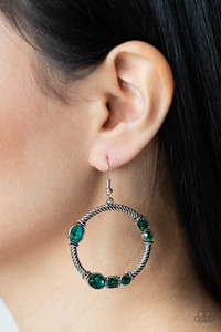 Featuring round, oval, and square cuts, a collection of glittery green rhinestones haphazardly adorn the front of a textured silver hoop, for a gritty-glamorous look. Earring attaches to standard fishhook fittings.
Sold as one pair of earrings. Featuring round, oval, and square cuts, a collection of glittery green rhinestones haphazardly adorn the front of a textured silver hoop, for a gritty-glamorous look. Earring attaches to standard fishhook fittings.
Sold as one pair of earrings.
