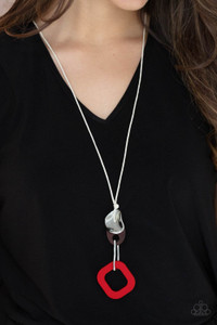 A hammered silver disc, brown wooden frame, hammered silver rectangular frame, and red wooden square frame link into an abstract pendant at the bottom of a white cord. Features an adjustable clasp closure.
Sold as one individual necklace. Includes one pair of matching earrings. A hammered silver disc, brown wooden frame, hammered silver rectangular frame, and red wooden square frame link into an abstract pendant at the bottom of a white cord. Features an adjustable clasp closure.
Sold as one individual necklace. Includes one pair of matching earrings.
