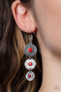 A trio of silver discs engraved with tribal patterns and dotted with red bead centers creates a rustic token as they dangle dramatically. Earring attaches to a standard fishhook fitting.
Sold as one pair of earrings. A trio of silver discs engraved with tribal patterns and dotted with red bead centers creates a rustic token as they dangle dramatically. Earring attaches to a standard fishhook fitting.
Sold as one pair of earrings.