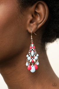 An array of bubbly Cerulean, white, and Raspberry Sorbet beads decoratively adorn the front of a studded silver frame. Faceted teardrops drip from the bottom of the colorful frame, creating a whimsical fringe. Earring attaches to a standard fishhook fitting.
Sold as one pair of earrings. An array of bubbly Cerulean, white, and Raspberry Sorbet beads decoratively adorn the front of a studded silver frame. Faceted teardrops drip from the bottom of the colorful frame, creating a whimsical fringe. Earring attaches to a standard fishhook fitting.
Sold as one pair of earrings.
