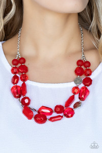 Varying in shape and opacity, faceted and smooth red glassy beads join textured silver discs and dainty silver beads along two dainty wires, layering into a flamboyant pop of color below the collar. Features an adjustable clasp closure.
Sold as one individual necklace. Includes one pair of matching earrings. Varying in shape and opacity, faceted and smooth red glassy beads join textured silver discs and dainty silver beads along two dainty wires, layering into a flamboyant pop of color below the collar. Features an adjustable clasp closure.
Sold as one individual necklace. Includes one pair of matching earrings.