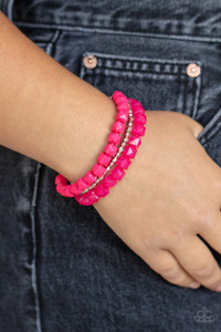 Infused with a strand of round and faceted silver beads, faceted rows of solid and opaque pink cube beads are threaded along stretchy bands, wrapping around the wrist for a vivacious pop of color.
Sold as one set of three bracelets. Infused with a strand of round and faceted silver beads, faceted rows of solid and opaque pink cube beads are threaded along stretchy bands, wrapping around the wrist for a vivacious pop of color.
Sold as one set of three bracelets.