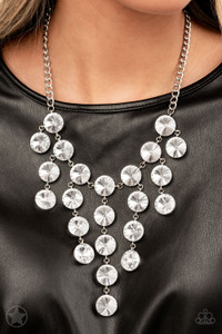 Encased in sleek silver fittings, dramatically oversized white rhinestones delicately link into twinkly tassels that taper off into a jaw-dropping fringe below the collar. Features an adjustable clasp closure.
Sold as one individual necklace. Includes one pair of matching earrings. Encased in sleek silver fittings, dramatically oversized white rhinestones delicately link into twinkly tassels that taper off into a jaw-dropping fringe below the collar. Features an adjustable clasp closure.
Sold as one individual necklace. Includes one pair of matching earrings.