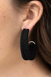 Black suede cording crisscrosses around a layered silver frame that widens as it curves into a simple hoop, creating a textured handcrafted design. Hoop measures approximately 2" in diameter. Earring attaches to a standard post fitting.
Sold as one pair of hoop earrings. Black suede cording crisscrosses around a layered silver frame that widens as it curves into a simple hoop, creating a textured handcrafted design. Hoop measures approximately 2" in diameter. Earring attaches to a standard post fitting.
Sold as one pair of hoop earrings.