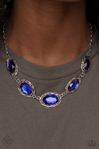 Brushed in a subtle metallic finish, a collection of variegated oval multicolored purple gems connect end to end along the collar. Antiqued silver frames, embellished with a layered rope texture, wrap around each of the brilliant gems for a rustically refined finish. Features an adjustable clasp closure.
Sold as one individual necklace. Includes one pair of matching earrings. Brushed in a subtle metallic finish, a collection of variegated oval multicolored purple gems connect end to end along the collar. Antiqued silver frames, embellished with a layered rope texture, wrap around each of the brilliant gems for a rustically refined finish. Features an adjustable clasp closure.
Sold as one individual necklace. Includes one pair of matching earrings.