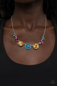 Encased in shiny silver frames, a glitzy collection of blue, yellow, and pink rhinestones gradually increase in size as they link below the collar for a flawless finish. Features an adjustable clasp closure.
Sold as one individual necklace. Includes one pair of matching earrings. Encased in shiny silver frames, a glitzy collection of blue, yellow, and pink rhinestones gradually increase in size as they link below the collar for a flawless finish. Features an adjustable clasp closure.
Sold as one individual necklace. Includes one pair of matching earrings.