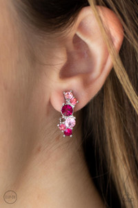 Varying in shades of pink, mismatched rhinestones delicately coalesce into a dainty frame for a colorfully sparkly display. Earring attaches to a standard clip-on fitting.

Sold as one pair of clip-on earrings.