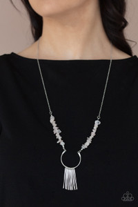 Dainty silver rods swing from the bottom of a bowing silver fitting that attaches to sections of pink pebbles at the bottom of a silver chain, creating a whimsically seasonal display. Features an adjustable clasp closure.
Sold as one individual necklace. Includes one pair of matching earrings. Dainty silver rods swing from the bottom of a bowing silver fitting that attaches to sections of pink pebbles at the bottom of a silver chain, creating a whimsically seasonal display. Features an adjustable clasp closure.
Sold as one individual necklace. Includes one pair of matching earrings.