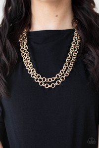 A seemingly infinite collection of textured shiny gold links connect into two dramatic rows across the chest, creating an intense industrial display. Features an adjustable clasp closure.
Sold as one individual necklace. Includes one pair of matching earrings. A seemingly infinite collection of textured shiny gold links connect into two dramatic rows across the chest, creating an intense industrial display. Features an adjustable clasp closure.
Sold as one individual necklace. Includes one pair of matching earrings.
