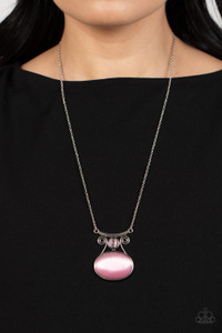 An oversized Pale Rosette cat's eye stone embellishes the bottom of a swirly silver frame dotted with a dainty Pale Rosette cat's eye stone accent. Attached to a bowing silver bar, the ethereal pendant swings from the bottom of an extended silver chain for an enchanting fashion. Features an adjustable clasp closure.
Sold as one individual necklace. Includes one pair of matching earrings. An oversized Pale Rosette cat's eye stone embellishes the bottom of a swirly silver frame dotted with a dainty Pale Rosette cat's eye stone accent. Attached to a bowing silver bar, the ethereal pendant swings from the bottom of an extended silver chain for an enchanting fashion. Features an adjustable clasp closure.
Sold as one individual necklace. Includes one pair of matching earrings.