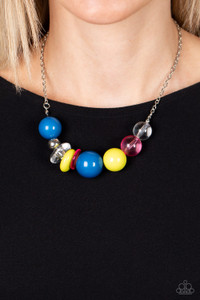 Infused with a single silver bead, an oversized collection of glassy and polished acrylic beads and rings are threaded along an invisible wire below the collar for a flamboyant fashion. Features an adjustable clasp closure.
Sold as one individual necklace. Includes one pair of matching earrings. Infused with a single silver bead, an oversized collection of glassy and polished acrylic beads and rings are threaded along an invisible wire below the collar for a flamboyant fashion. Features an adjustable clasp closure.
Sold as one individual necklace. Includes one pair of matching earrings.