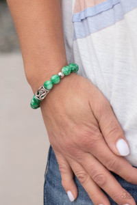 Infused with an ornate silver centerpiece, an earthy collection of silver and jade beads are threaded along a stretchy band around the wrist for a seasonal flair.
Sold as one individual bracelet. Infused with an ornate silver centerpiece, an earthy collection of silver and jade beads are threaded along a stretchy band around the wrist for a seasonal flair.
Sold as one individual bracelet.