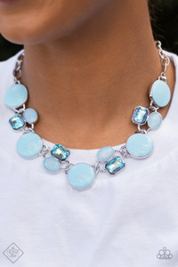 Featuring the sweet pastel of Spun Sugar, sparkling blue gems combine with milky blue beads and alternate across the collar with oversized discs painted in blue enamel. The whimsically modern collection connects to a silver chain resulting in a charismatic display below the collar. Features an adjustable clasp closure.
Sold as one individual necklace. Includes one pair of matching earrings. Featuring the sweet pastel of Spun Sugar, sparkling blue gems combine with milky blue beads and alternate across the collar with oversized discs painted in blue enamel. The whimsically modern collection connects to a silver chain resulting in a charismatic display below the collar. Features an adjustable clasp closure.
Sold as one individual necklace. Includes one pair of matching earrings.
