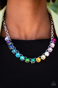 Set in bold silver fittings, a rainbow of oversized multicolored rhinestones sparkles below the collar for an out-of-this-world statement. Features an adjustable clasp closure.
Sold as one individual necklace. Includes one pair of matching earrings. Set in bold silver fittings, a rainbow of oversized multicolored rhinestones sparkles below the collar for an out-of-this-world statement. Features an adjustable clasp closure.
Sold as one individual necklace. Includes one pair of matching earrings.