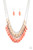 A row of faceted Soybean beads swings above a row of faceted Living Coral beads, creating a vivacious double fringe below the collar. Features an adjustable clasp closure.
Sold as one individual necklace. Includes one pair of matching earrings. A row of faceted Soybean beads swings above a row of faceted Living Coral beads, creating a vivacious double fringe below the collar. Features an adjustable clasp closure.
Sold as one individual necklace. Includes one pair of matching earrings.