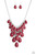 Tinted in the classic rich hue of Wine, polished red teardrops gradually increase in size as they trickle along rows of interconnected mesh chain. The robust beads drip into a tapered shape, creating a dramatic fringe below the collar. Features an adjustable clasp closure.

Sold as one individual necklace. Includes one pair of matching earrings.