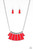 Featuring the deep shade of Evening Blue, energetic hue of red Chili Pepper, hue of Orange Tiger or black emerald style beads are pressed into a hammered silver plate. Featuring flared bottoms, the colorful beads fan out below the collar for a fierce finish. Features an adjustable clasp closure.

Sold as one individual necklace. Includes one pair of matching earrings.