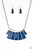Featuring the deep shade of Evening Blue, energetic hue of red Chili Pepper, hue of Orange Tiger or black emerald style beads are pressed into a hammered silver plate. Featuring flared bottoms, the colorful beads fan out below the collar for a fierce finish. Features an adjustable clasp closure.

Sold as one individual necklace. Includes one pair of matching earrings.