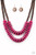 Brown wooden beads give way to rows of pink and brown wooden discs, creating colorful layers for a summery look. Features a button-loop closure.

Sold as one individual necklace. Includes one pair of matching earrings.