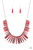 Flanked by dainty silver beads, smoky red rod-like acrylic frames are threaded along an invisible wire, creating a colorful fringe below the collar. Features an adjustable clasp closure.

Sold as one individual necklace. Includes one pair of matching earrings.
