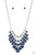 Featuring faceted finishes, blue beaded tassels drip from the bottom of a classic row of glittery white rhinestones. The shimmery blue teardrops gradually increase in size at the center as they taper below the collar, creating a flirtatious fringe. Features an adjustable clasp closure.

Sold as one individual necklace. Includes one pair matching earrings.