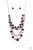 Varying in size, purple pearls, purple crystal-like beads, and faceted silver beads join with mismatched silver chains below the collar, creating a radically refined fringe. Features an adjustable clasp closure.

Sold as one individual necklace. Includes one pair of matching earrings.