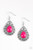 A pink teardrop bead is pressed into a shimmery silver frame radiating with whimsical filigree and studded patterns. Earring attaches to a standard fishhook fitting.

Sold as one pair of earrings.