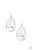 An oversized white teardrop rhinestone is nestled inside of a sleek silver frame for a dramatic look. Earring attaches to a standard fishhook fitting.

Sold as one pair of earrings.