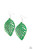 Brushed in a distressed green finish, an airy wooden frame has been cut into a leafy stenciled design for a woodsy look. Earring attaches to a standard fishhook fitting.

Sold as one pair of earrings.