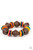 Multicolored wooden discs and chunky brown wooden beads are threaded along a stretchy band around the wrist, creating a summery look.

Sold as one individual bracelet.