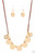 Hammered in a shimmery finish, asymmetrical oval frames and glistening gold beads alternate along a strip of brown suede below the collar, creating a bold fringe. Features an adjustable clasp closure.
Sold as one individual necklace. Includes one pair of matching earrings. Hammered in a shimmery finish, asymmetrical oval frames and glistening gold beads alternate along a strip of brown suede below the collar, creating a bold fringe. Features an adjustable clasp closure.
Sold as one individual necklace. Includes one pair of matching earrings.