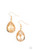 A golden rhinestone gem is threaded along a rod inside a gold teardrop casing, creating a glamorous lure. Earring attaches to a standard fishhook fitting.

Sold as one pair of earrings.