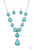 Featuring studded and plain silver frames, small and large turquoise stones delicately alternate below the collar. A refreshing turquoise stone teardrop frame swings from the bottom of a matching stone frame, creating an earthy extended pendant. Features an adjustable clasp closure.
Sold as one individual necklace. Includes one pair of matching earrings. Featuring studded and plain silver frames, small and large turquoise stones delicately alternate below the collar. A refreshing turquoise stone teardrop frame swings from the bottom of a matching stone frame, creating an earthy extended pendant. Features an adjustable clasp closure.
Sold as one individual necklace. Includes one pair of matching earrings.