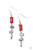 Featuring hammered silver frames, emerald cut red, smoky, and hematite rhinestones stack into an edgy lure. Dotted in glassy white rhinestones, a dainty silver teardrop attaches to the bottom for an abstract finish. Earring attaches to a standard fishhook fitting.

Sold as one pair of earrings.