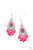 Vivacious pink teardrop beads swing from the bottom of an ornately studded silver frame featuring a bubbly pink beaded center for a fruity finish. Earring attaches to a standard fishhook fitting.

Sold as one pair of earrings.