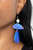 Painted in abstract blue details, a pair of asymmetrical frames swing form the bottom of a dainty silver disc for an artsy look. Earring attaches to a standard fishhook fitting.

Sold as one pair of earrings.
