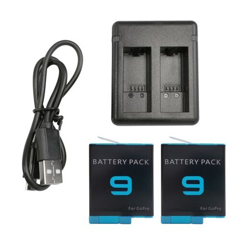 2 pack Batteries 1720mAh 2 Façon USB Chargeur Rapide avec Type-C Cordon pour GoPro Hero 9 Smart et design compact, pratique pour le transport Chargeur et 2 batteries