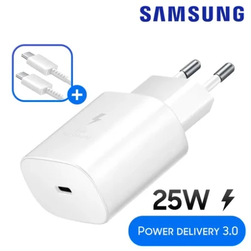 25W Chargeur Secteur Adaptateur Noir Prise USB-C Charge Rapide + Cable Cordon Type-C Pour Samsung Galaxy A15 A25 A35 A53 A54 A55 S20 S21 S22 S23 S24 S25 S26