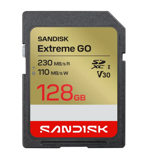 Carte SD SANDISK Extreme GO 128 Go SD SDXC UHS-I Class 3 V30 230 Mo/s 110 Mo/s vidéo 4K UHD