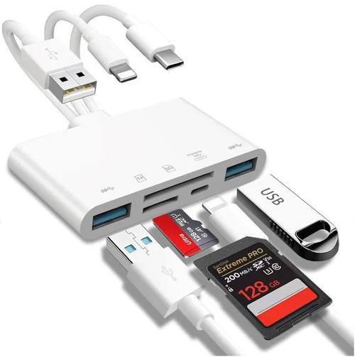 Lecteur de Carte Mémoire 5 en 1 - HAUTSTORE - Adaptateur OTG - iPhone/iPad - USB C - USB A