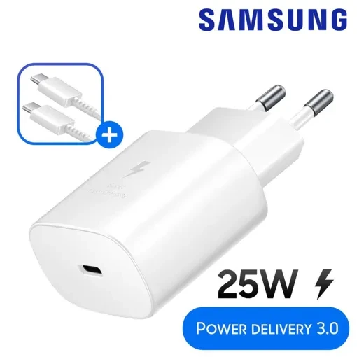 25W Chargeur Secteur Adaptateur Noir Prise USB-C Charge Rapide + Cable Cordon Type-C Pour Samsung Galaxy A15 A25 A35 A53 A54 A55 S20 S21 S22 S23 S24 S25 S26